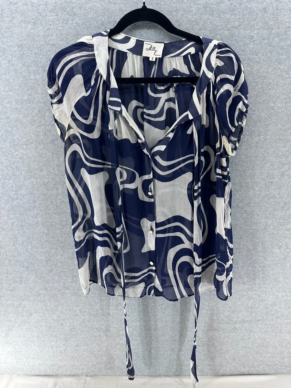 Milly New York Women's sz 6 Navy & White Blouse Sheer Nautical